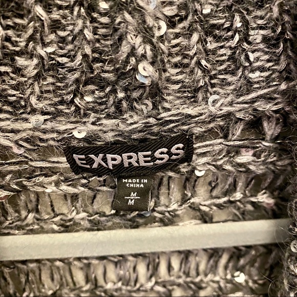 Express Sweater Cardigan Silver Sequin Size M - Picture 4 of 5